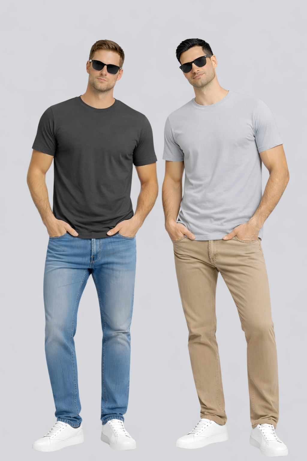 Combo of 2 Round Neck T shirt Dark Grey & Light Grey