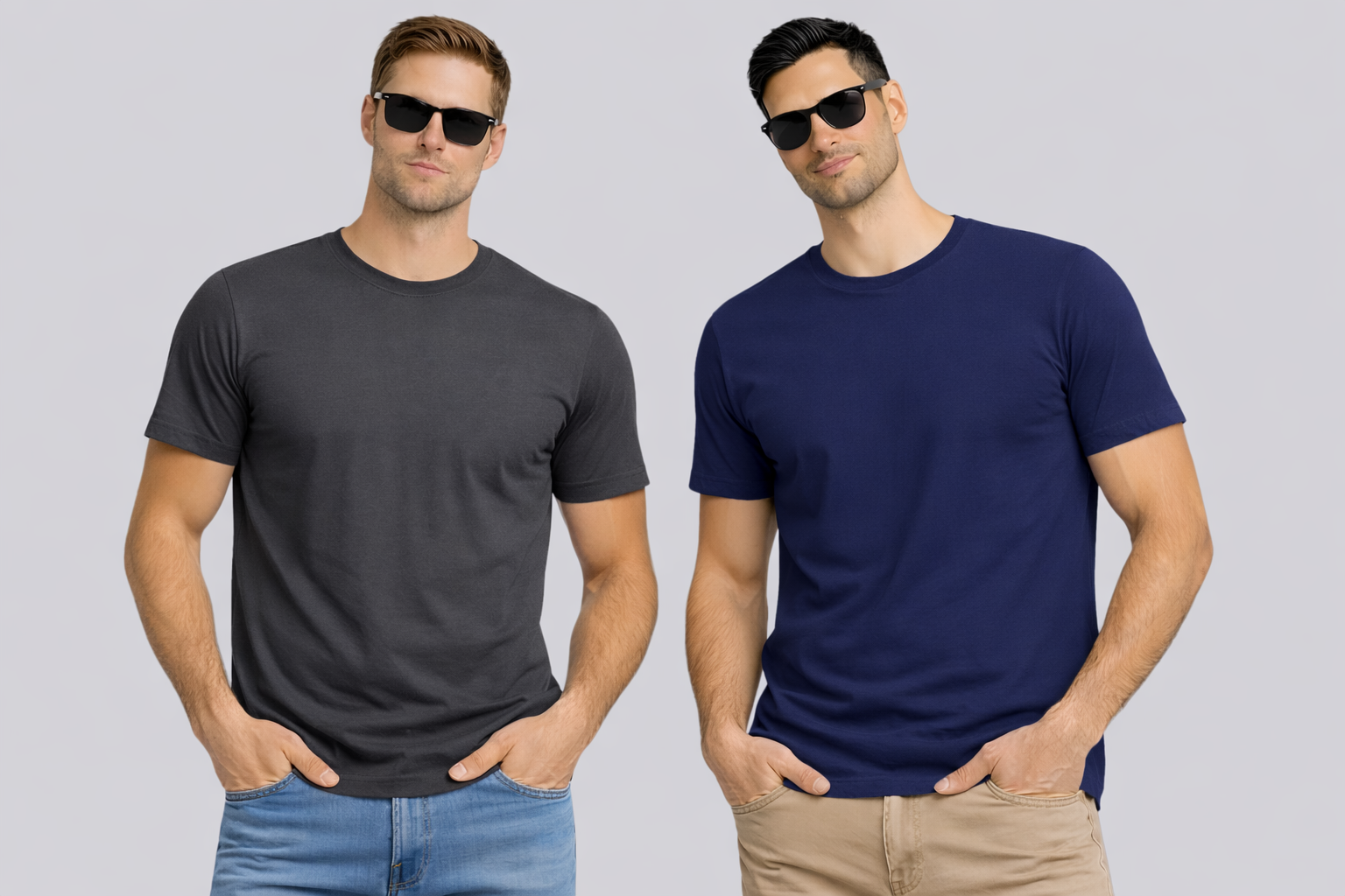 Combo of 2 Round Neck T shirt Dark Grey & Navy Blue