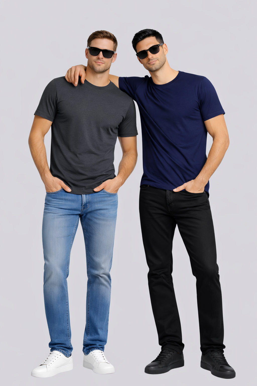 Combo of 2 Round Neck T shirt Dark Grey & Navy Blue
