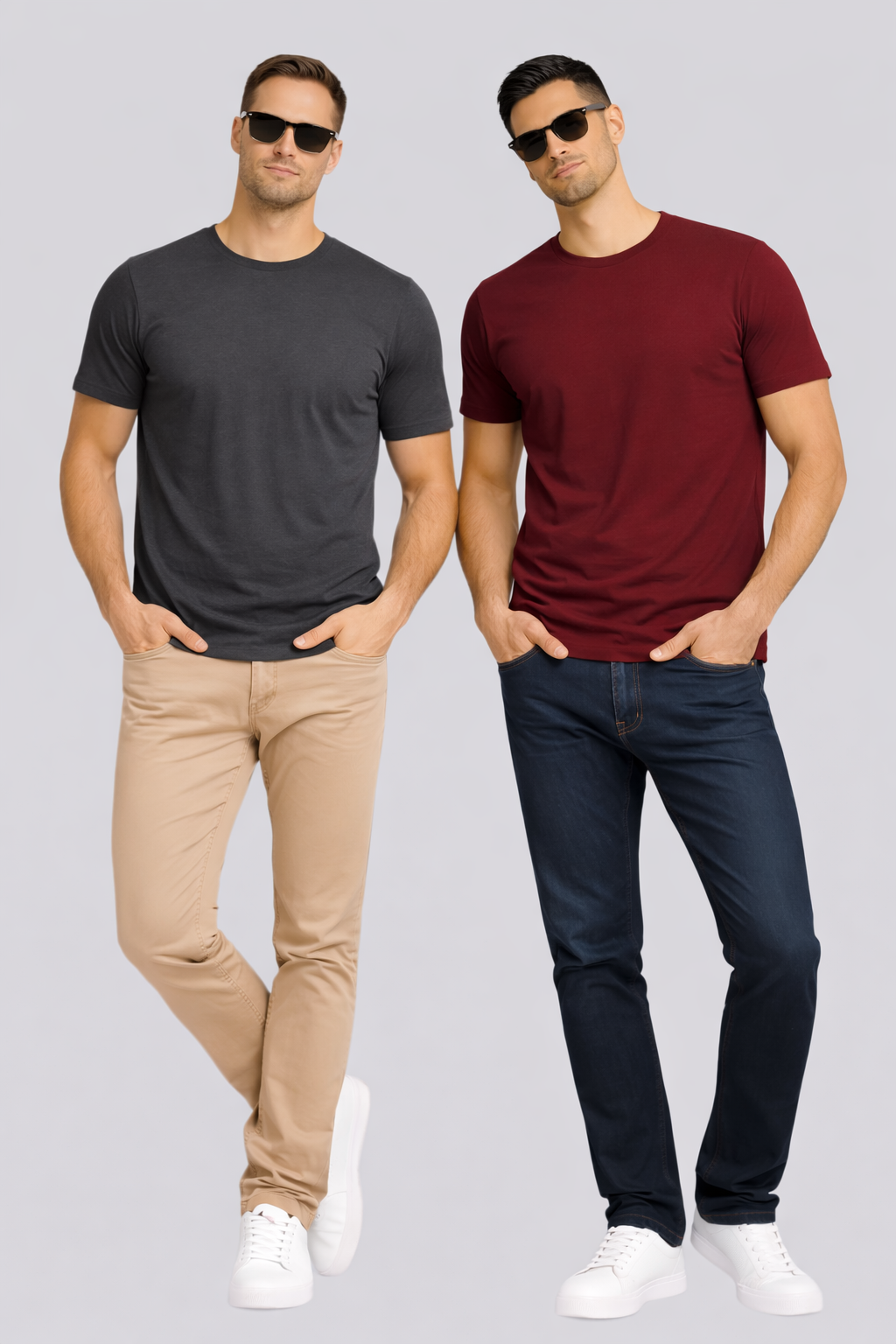 Combo of 2 Round Neck T shirt Dark Grey & Maroon