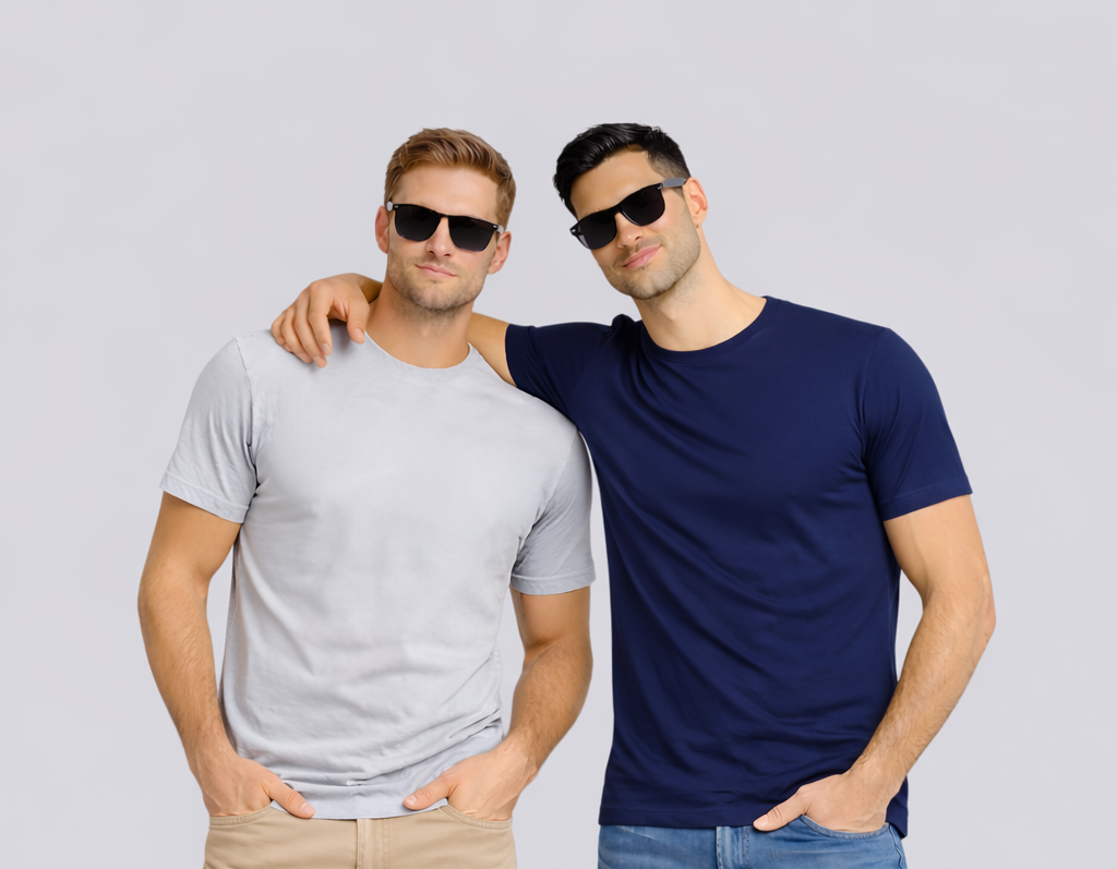 Combo of 2 Round Neck T shirt Light Grey & Navy blue