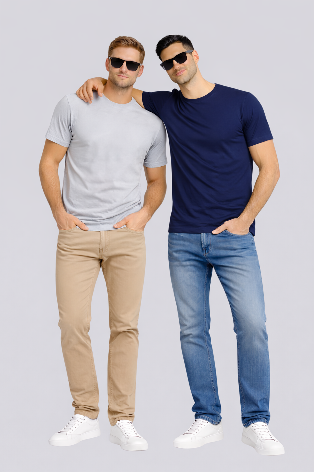 Combo of 2 Round Neck T shirt Light Grey & Navy blue