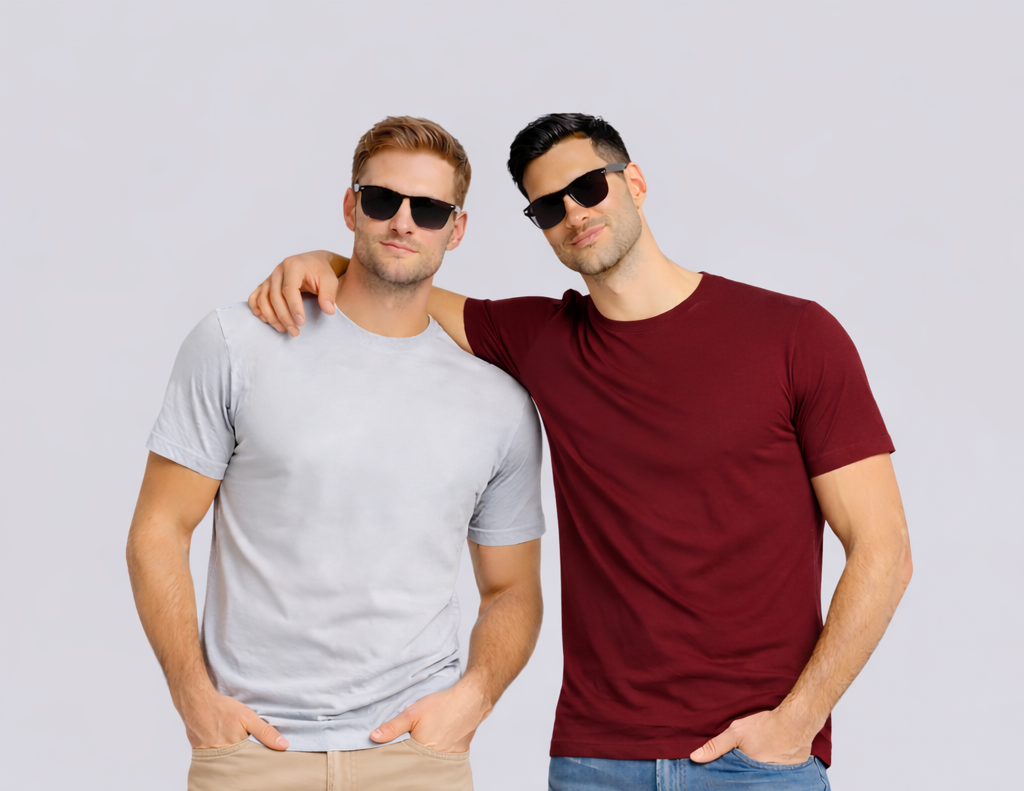 Combo of 2 Round Neck T shirt Light Grey & Maroon