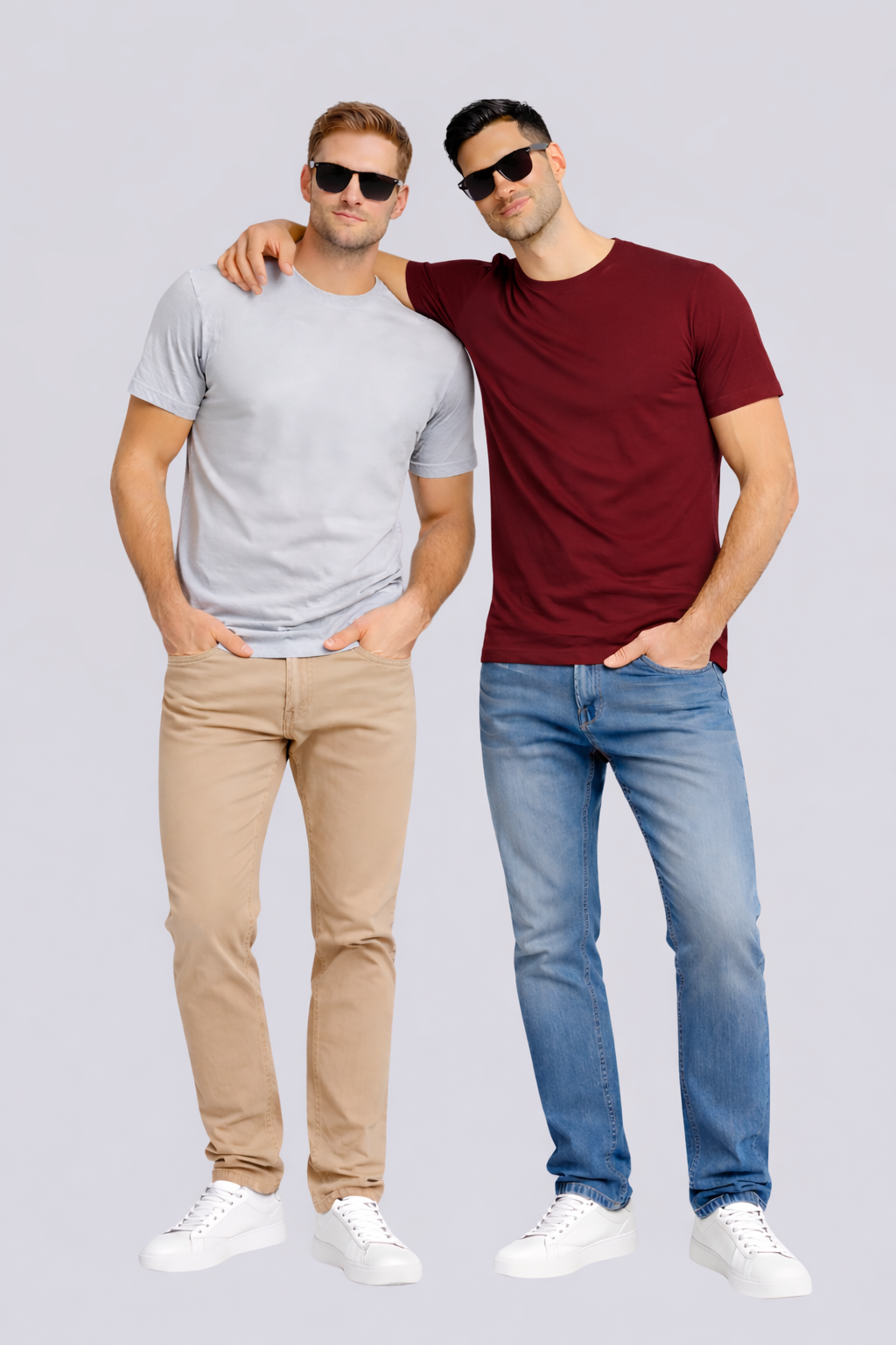 Combo of 2 Round Neck T shirt Light Grey & Maroon