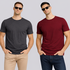 Combo of 2 Round Neck T shirt Dark Grey & Maroon