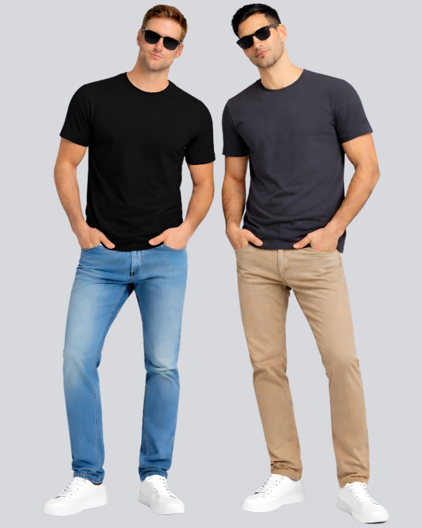 Combo of 2 Round Neck T shirt Black & Dark Grey