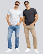Combo of 2 Round Neck T shirt White & Dark Grey