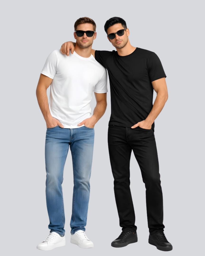 Combo of 2 Round Neck T shirt White & Black