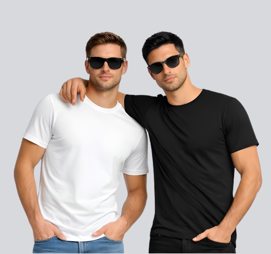 Combo of 2 Round Neck T shirt White & Black
