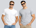 Combo of 2 Round Neck T shirt White & Light Grey