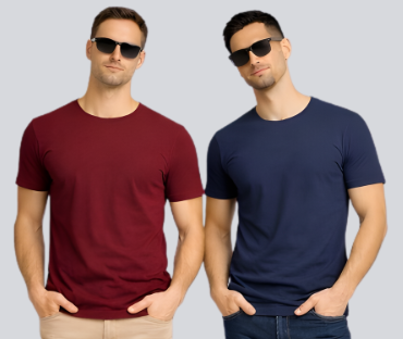 Combo of 2 Round Neck T shirt Maroon & Navy Blue