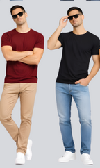 Combo of 2 Round Neck T shirt Black & Maroon