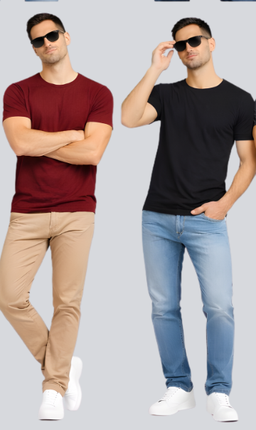 Combo of 2 Round Neck T shirt Black & Maroon