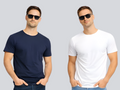Combo of 2 Round Neck T shirt White & Navy Blue