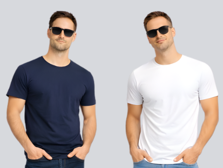 Combo of 2 Round Neck T shirt White & Navy Blue