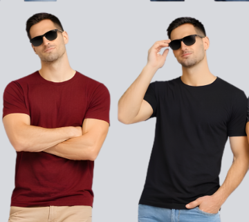 Combo of 2 Round Neck T shirt Black & Maroon