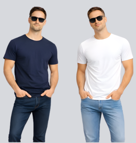 Combo of 2 Round Neck T shirt White & Navy Blue