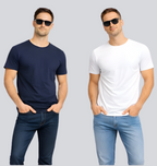Combo of 2 Round Neck T shirt White & Navy Blue