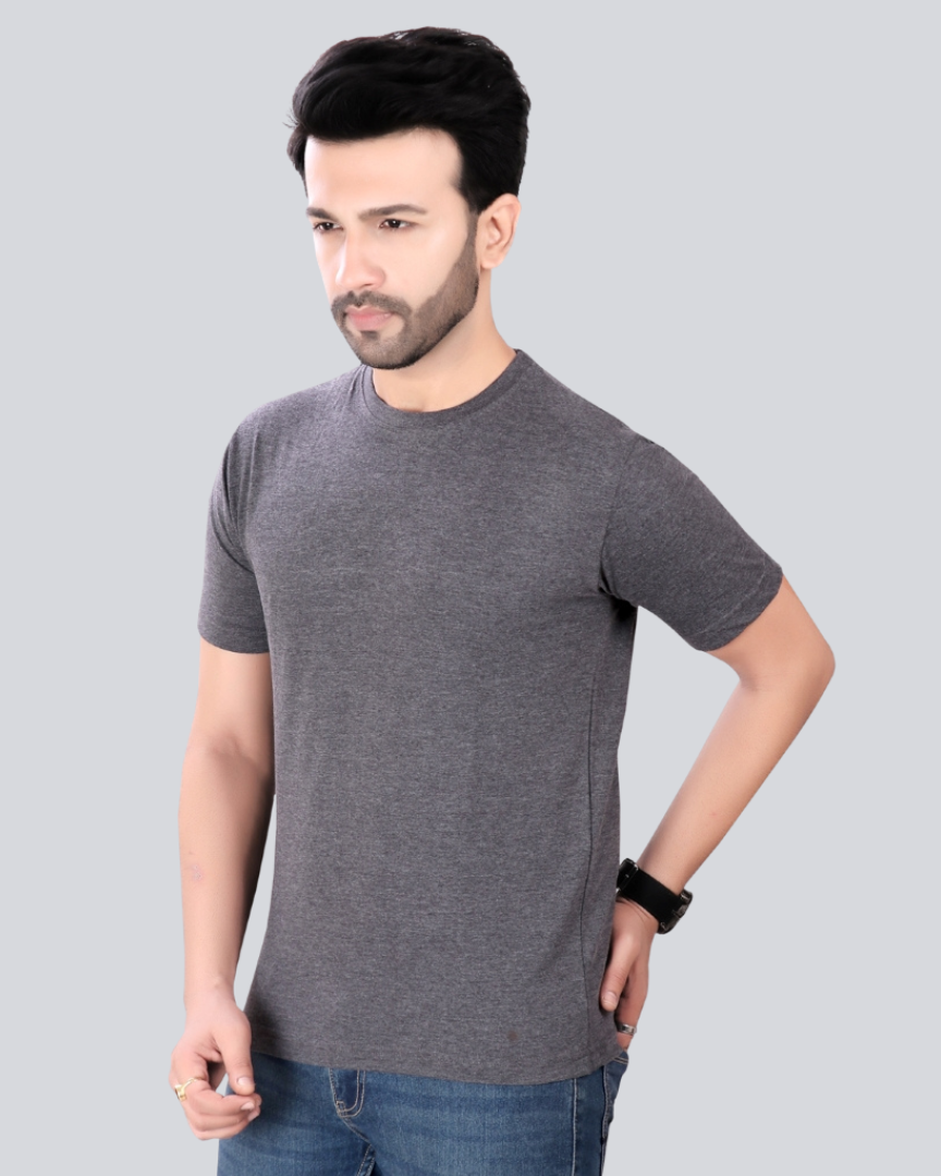 Plain Round Crew Neck Dark Grey T-Shirt