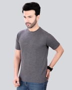Plain Round Crew Neck Dark Grey T-Shirt