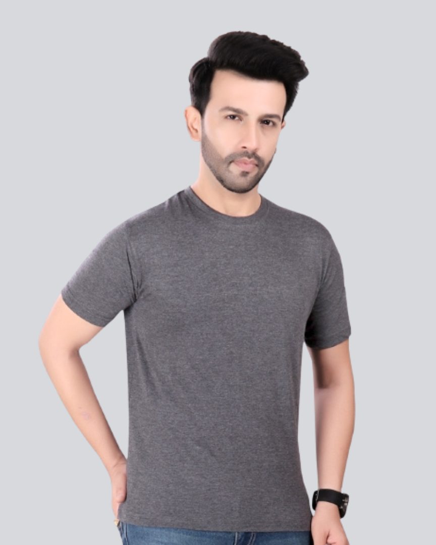 Plain Round Crew Neck Dark Grey T-Shirt