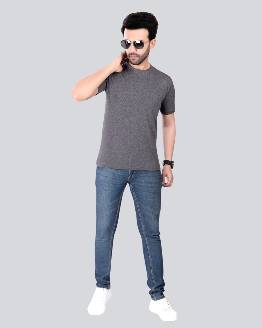 Plain Round Crew Neck Dark Grey T-Shirt