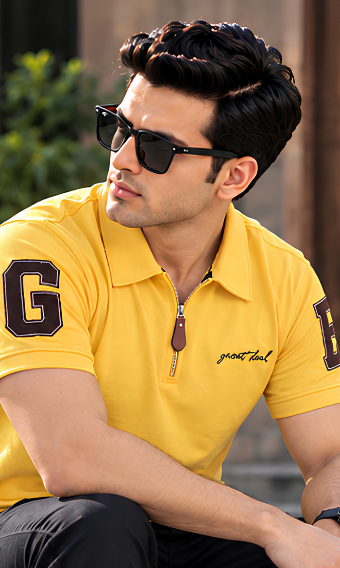 Premium Yellow Zip Polo T shirt