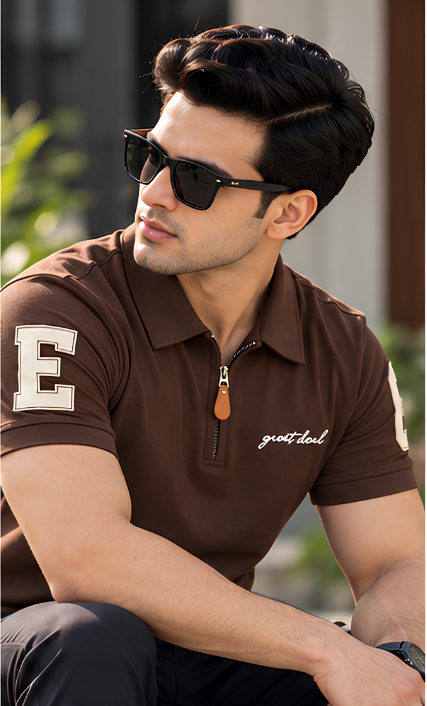Premium Brown Zip Polo T shirt