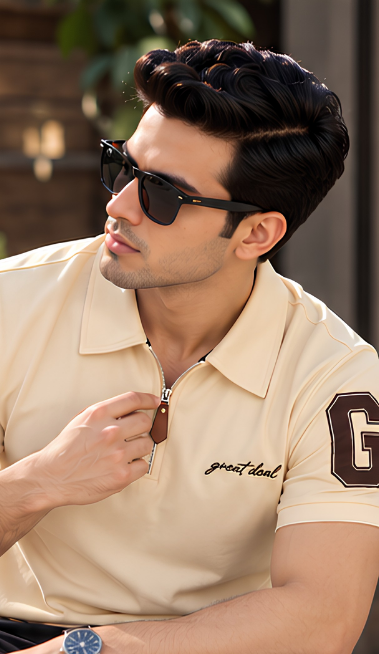 Premium Cream Zip Polo T shirt
