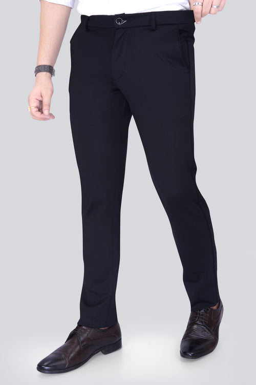Black Dot Fearless 4-Way Stretch Black Formal Narrow Fit Trousers
