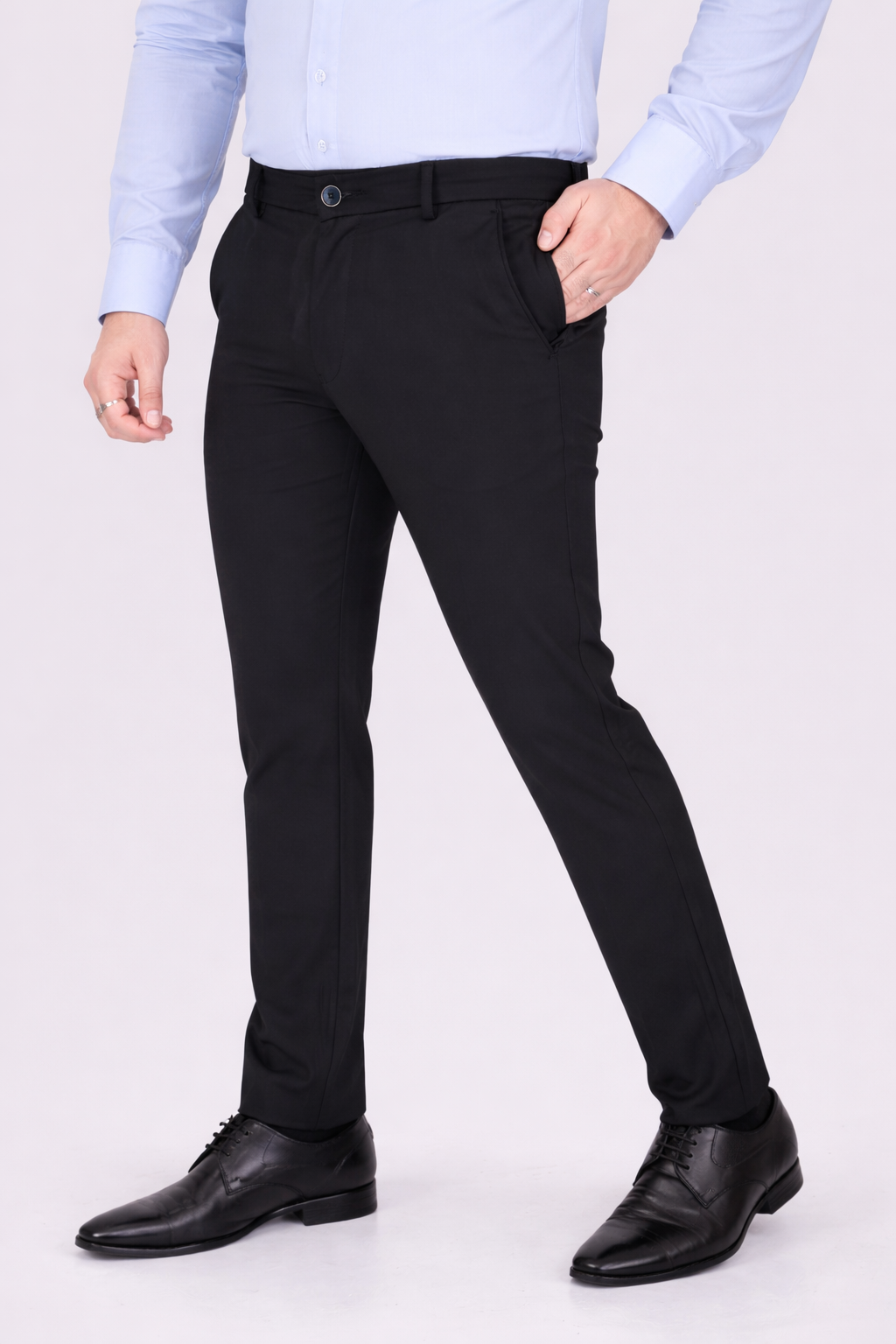 Black Dot Fearless 4-Way Stretch Navy Blue Formal Narrow Fit Trousers