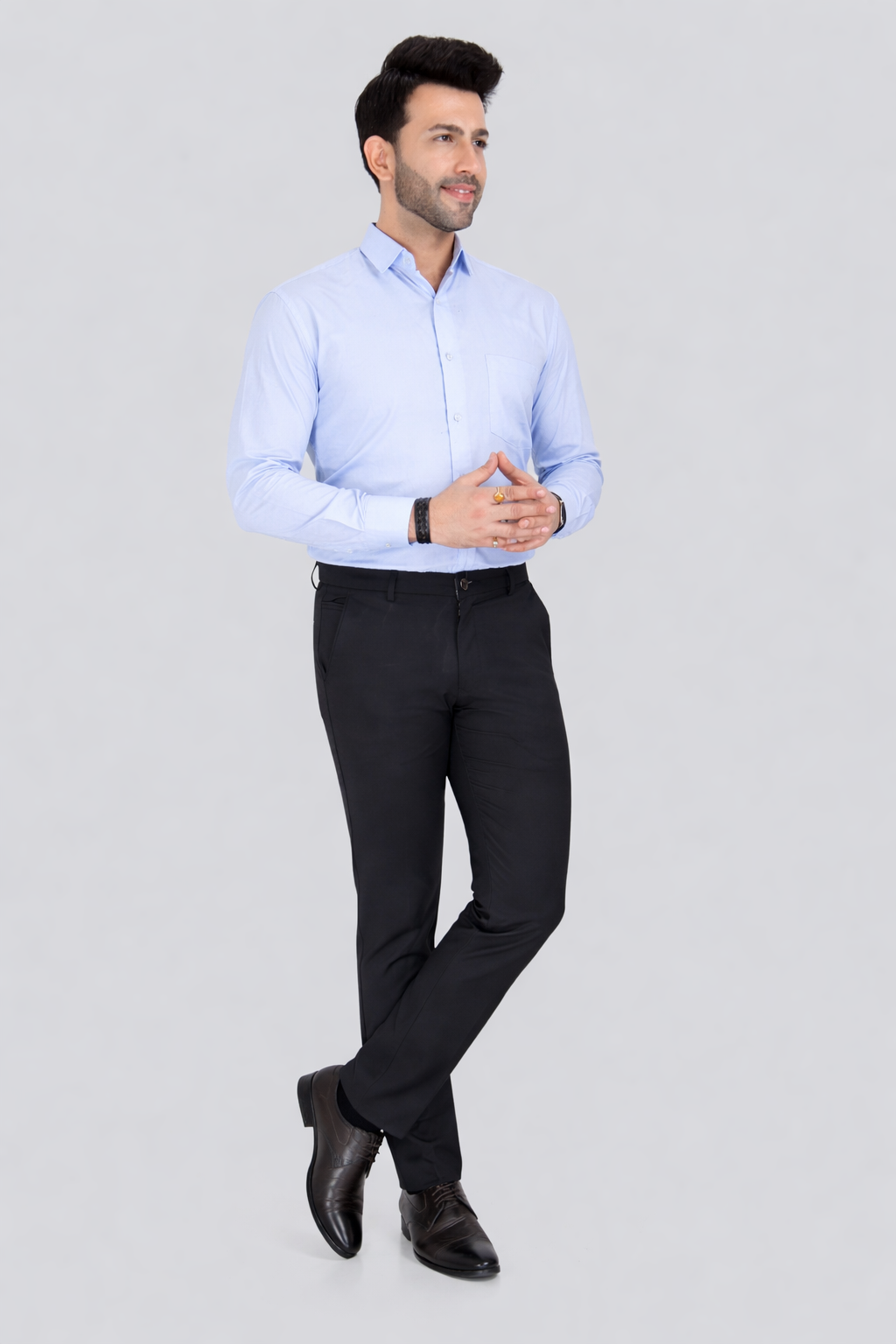 Black Dot Fearless 4-Way Stretch Navy Blue Formal Narrow Fit Trousers