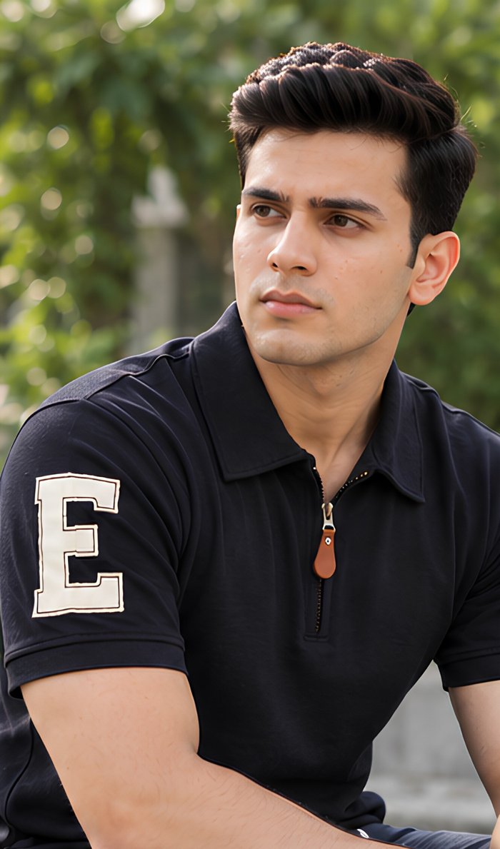 Premium Navy Blue Zip Polo T shirt