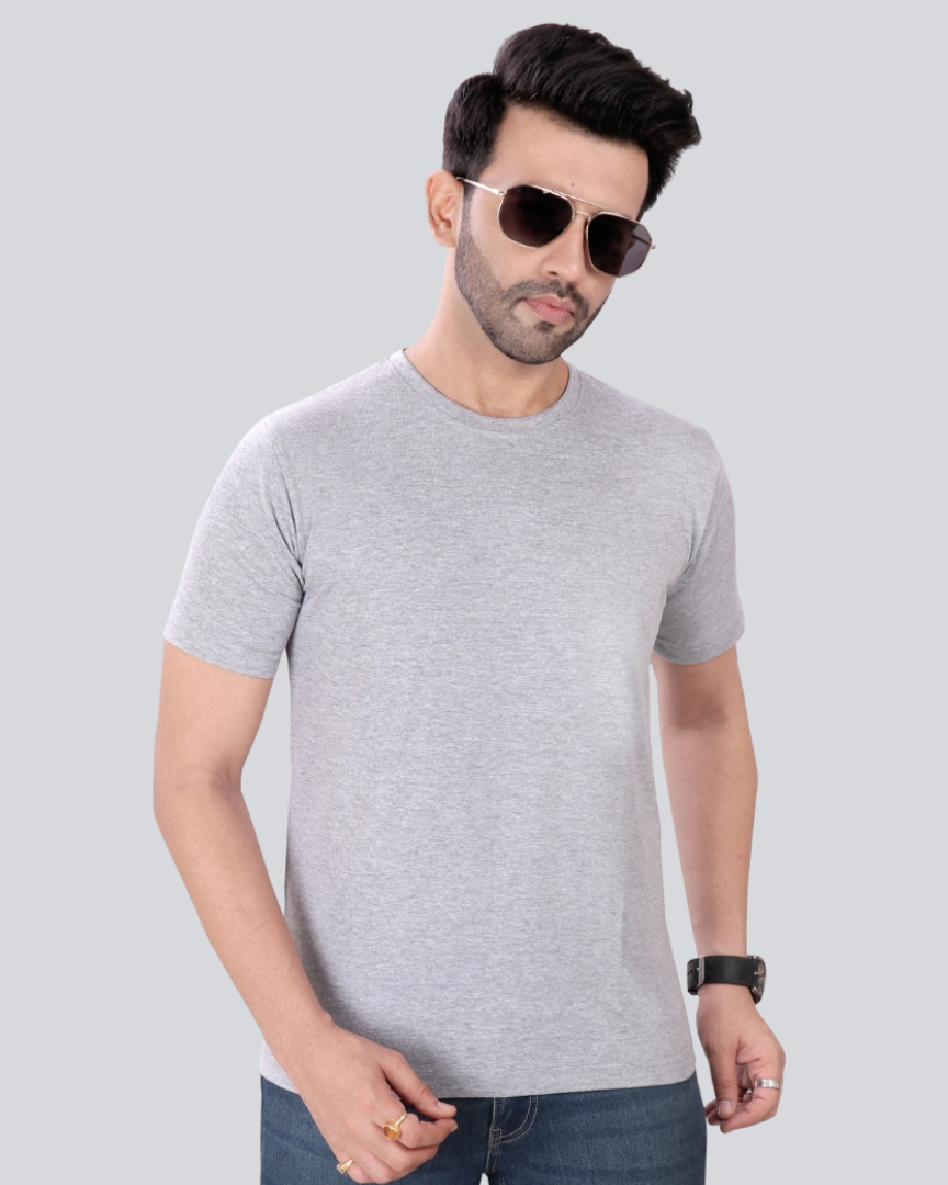 Plain Round Crew Neck Light Grey T-Shirt