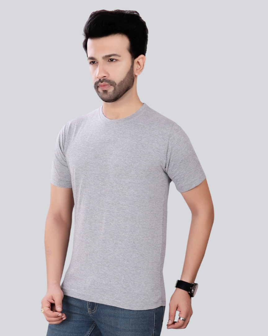 Plain Round Crew Neck Light Grey T-Shirt