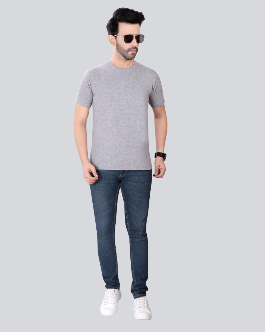 Plain Round Crew Neck Light Grey T-Shirt