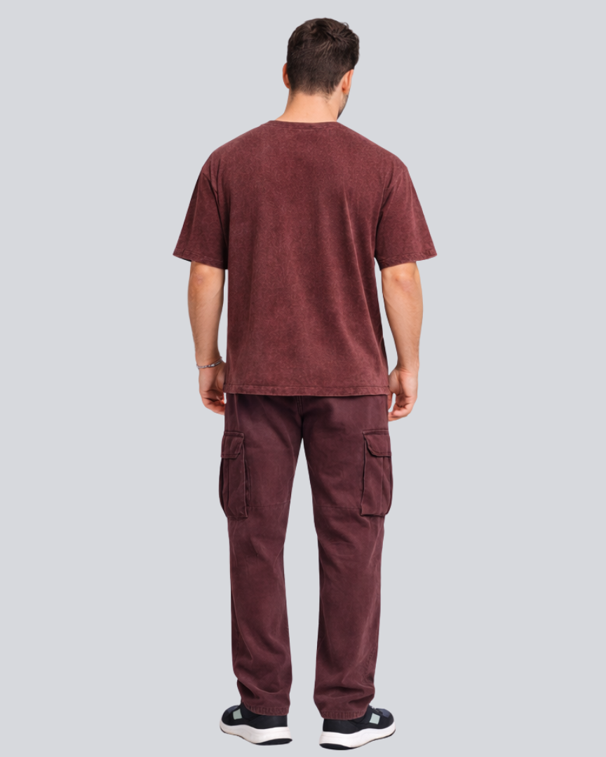 Plain Acid Wash Maroon Oversize Streetwear T-Shirt