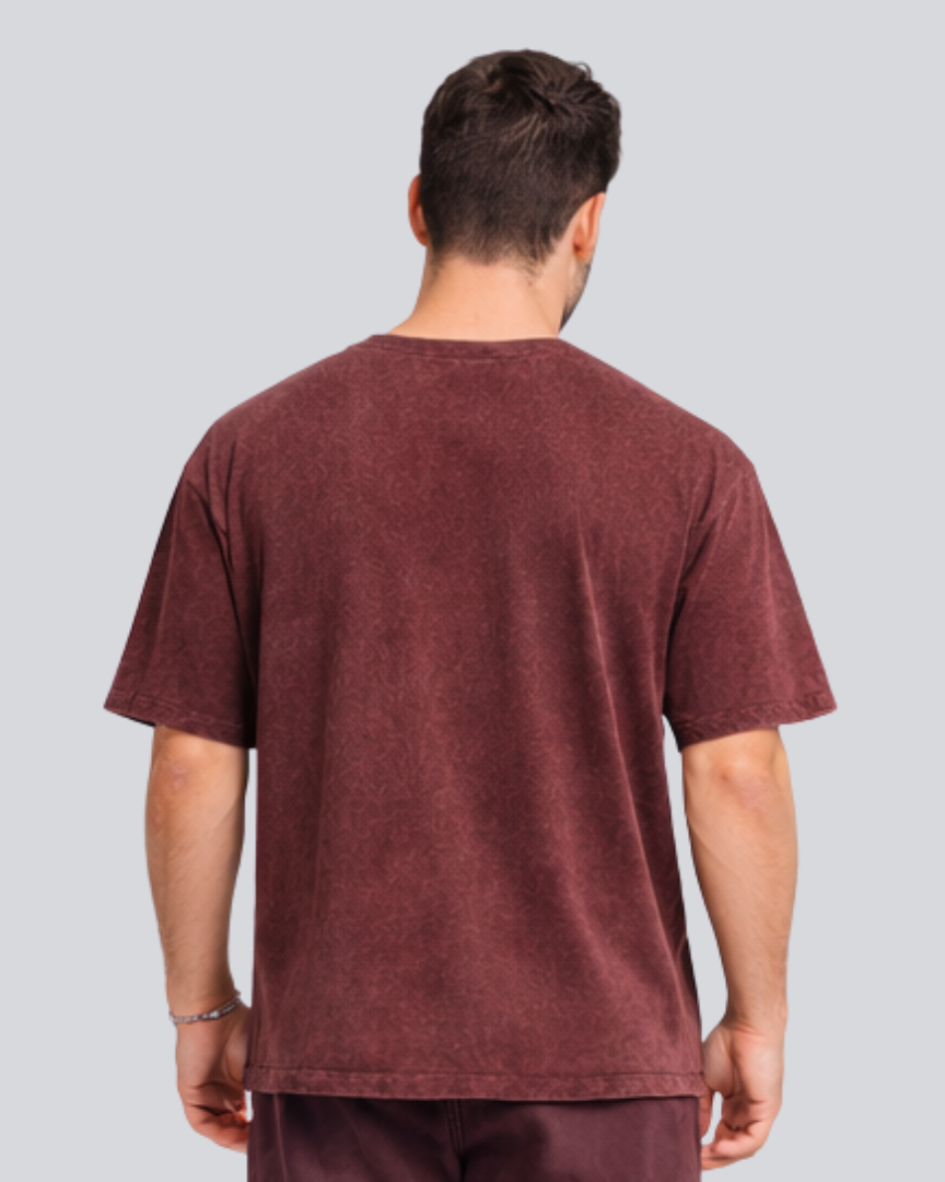 Plain Acid Wash Maroon Oversize Streetwear T-Shirt
