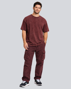 Plain Acid Wash Maroon Oversize Streetwear T-Shirt