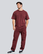 Plain Acid Wash Maroon Oversize Streetwear T-Shirt