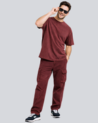 Plain Acid Wash Maroon Oversize Streetwear T-Shirt