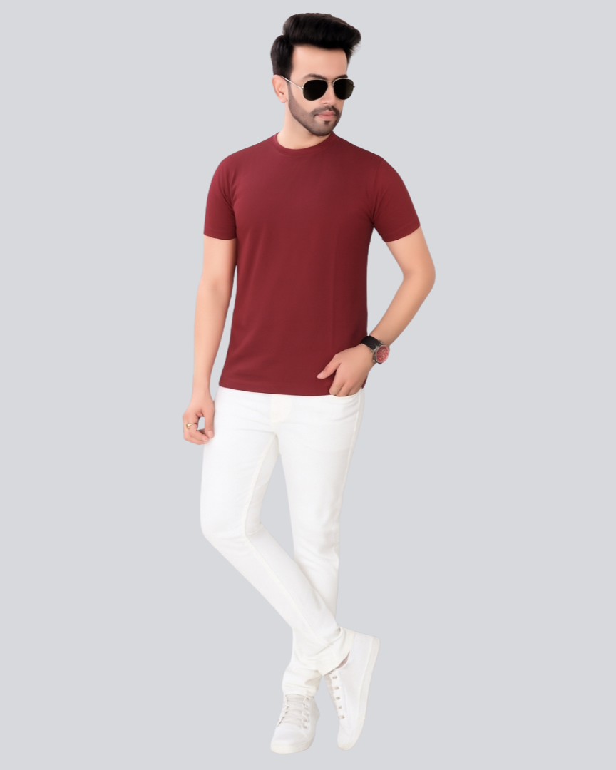 Plain Round Crew Neck Maroon T-Shirt