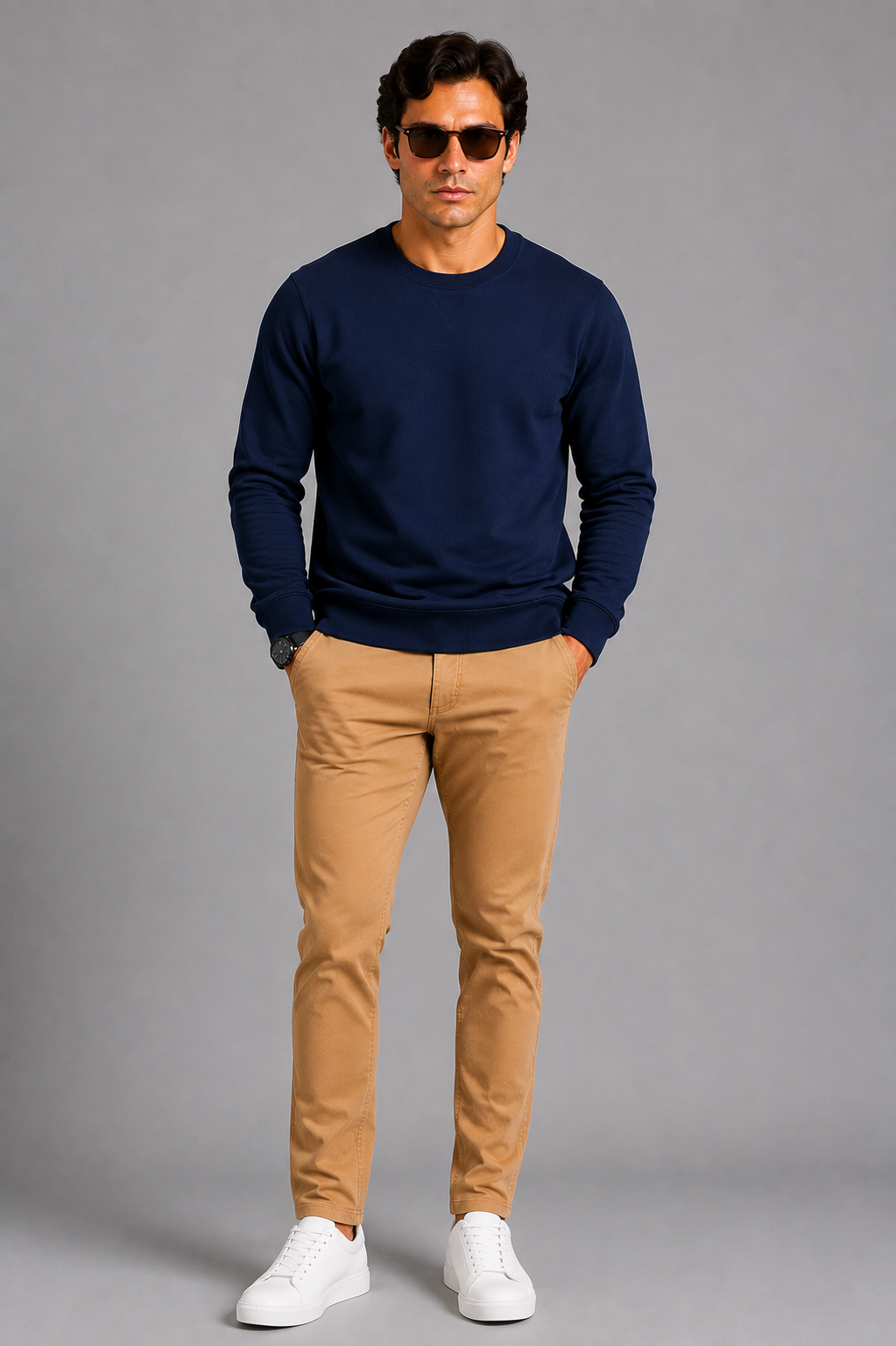 Plain Supreme Navy Blue Winter Sweatshirt