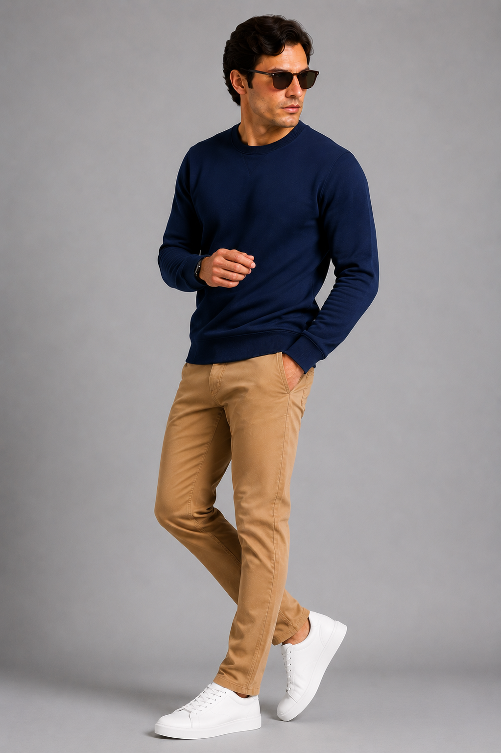 Plain Supreme Navy Blue Winter Sweatshirt