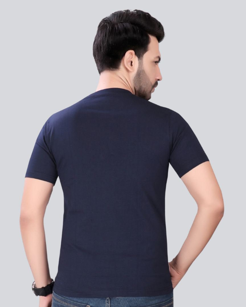 Plain Round Crew Neck Navy Blue T-Shirt