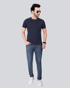 Plain Round Crew Neck Navy Blue T-Shirt