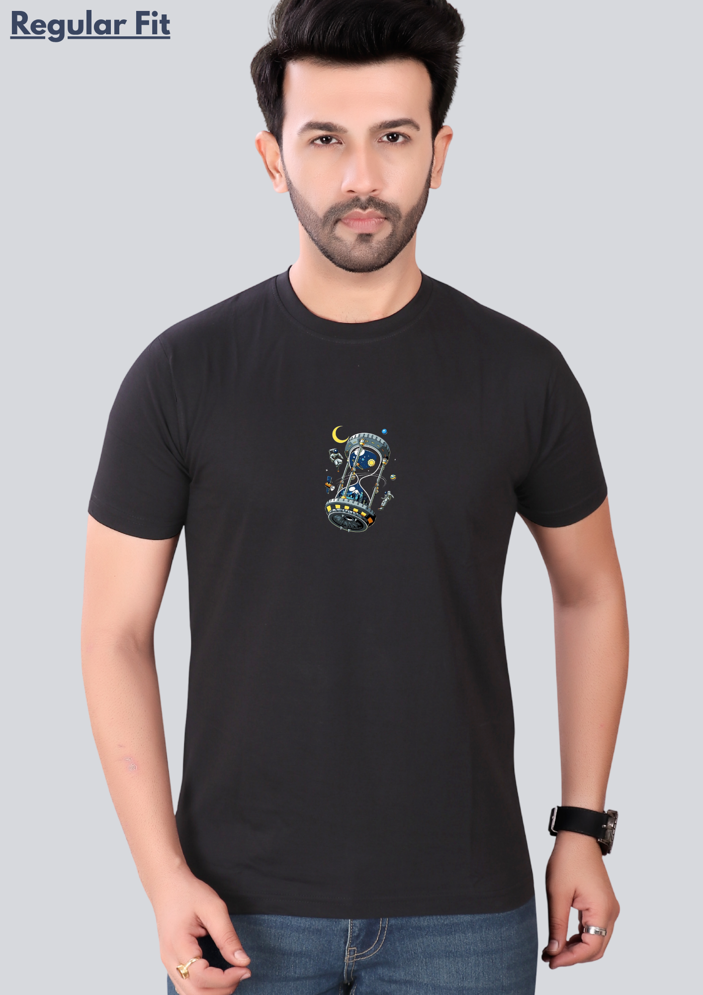 Printed Space Hourglass Round Crew Neck T-Shirt