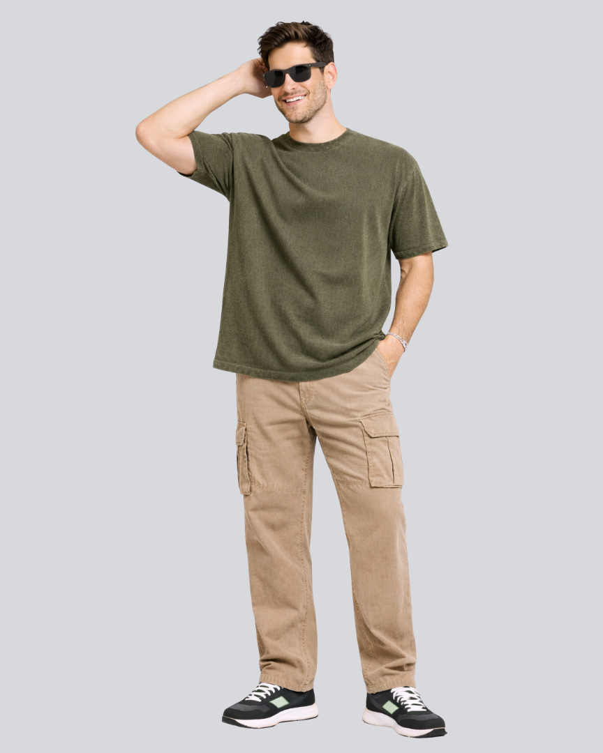 Plain Acid Wash Olive Green Oversize Streetwear T-Shirt