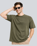 Plain Acid Wash Olive Green Oversize Streetwear T-Shirt