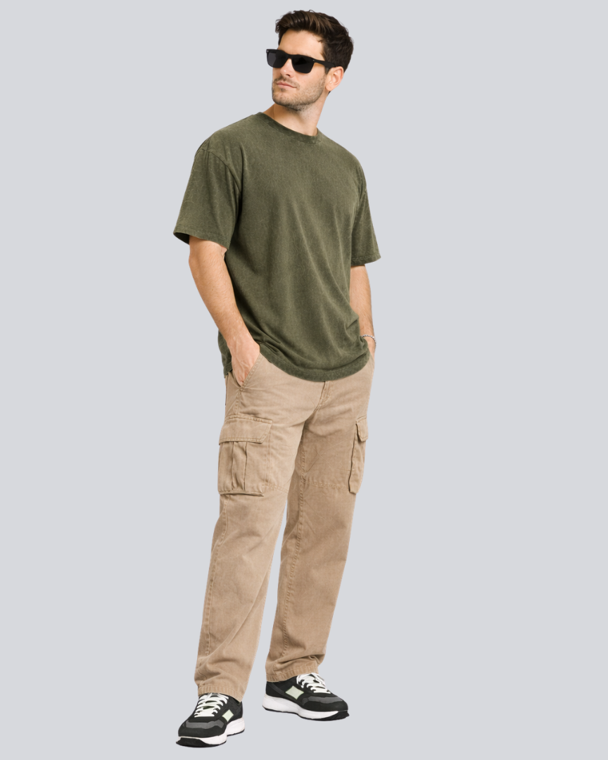 Plain Acid Wash Olive Green Oversize Streetwear T-Shirt